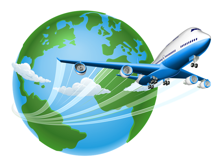 Airplane flying around a globe